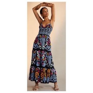 EUC Anthropologie Embroidered Maxi Dress